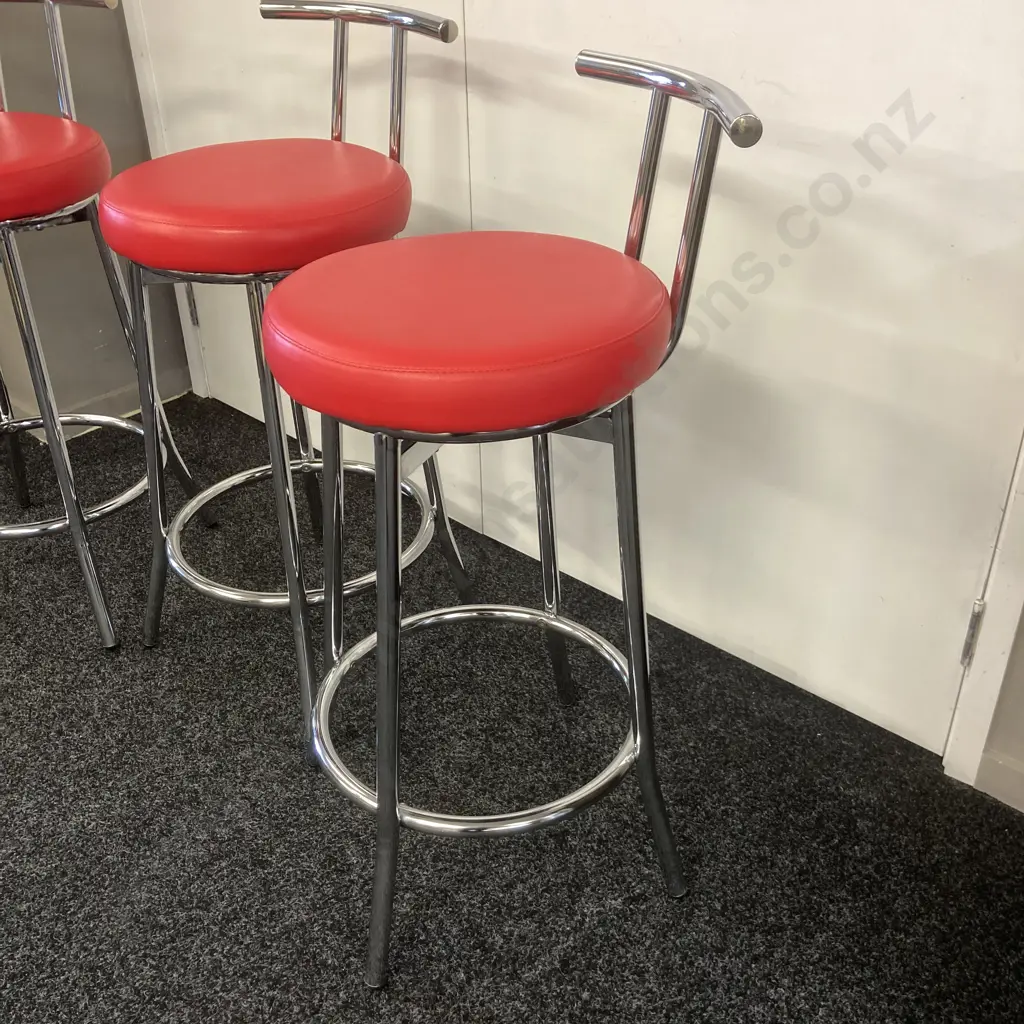 Set of 3 Red Vinyl Mid Back Barstools Image 1++