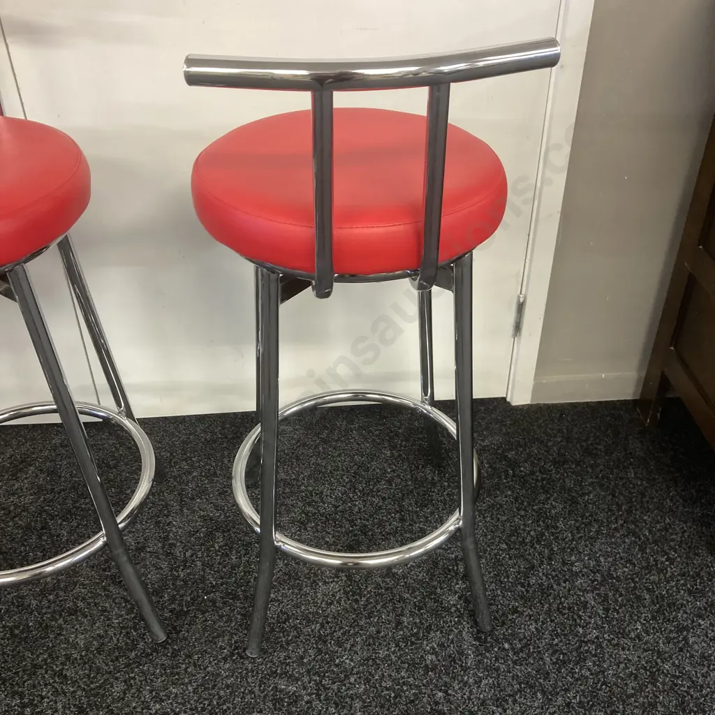 Set of 3 Red Vinyl Mid Back Barstools Image 1++