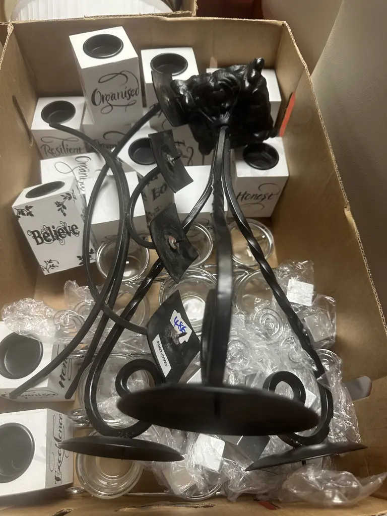 Black Metal Candleabras & Assorted Black & White Candle Holders Image 1++
