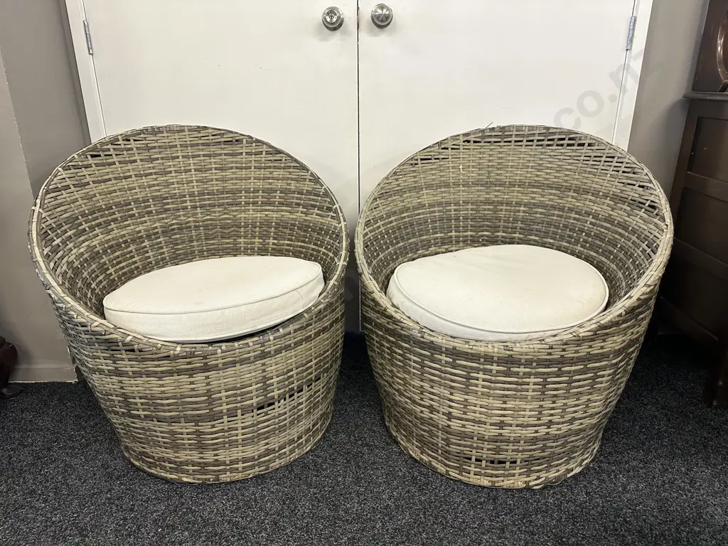 Pair of Amalfi Round Cane Patio Chairs Image 1++