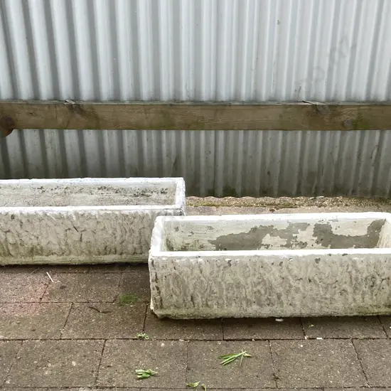 Pair of Vintage Concrete Rectangular Trough Planters. H22 W77 D29cm