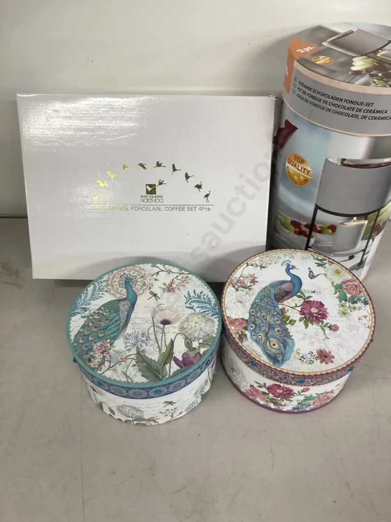 New Boxed Cup & Saucer Sets & 12 Piece White Ceramic Fondue Set Image 1++