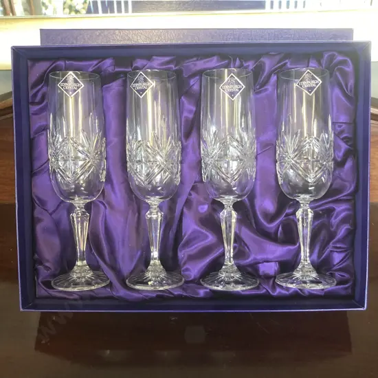 Vintage Edinburgh Crystal Hand Cut Champagne Flutes, Boxed