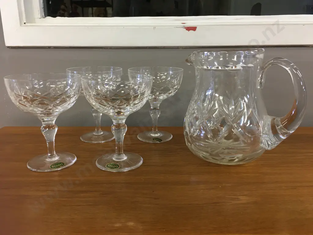 Stuart Crystal Stemmed Glasses x4 & Crystal Drinks Jug Image 1++