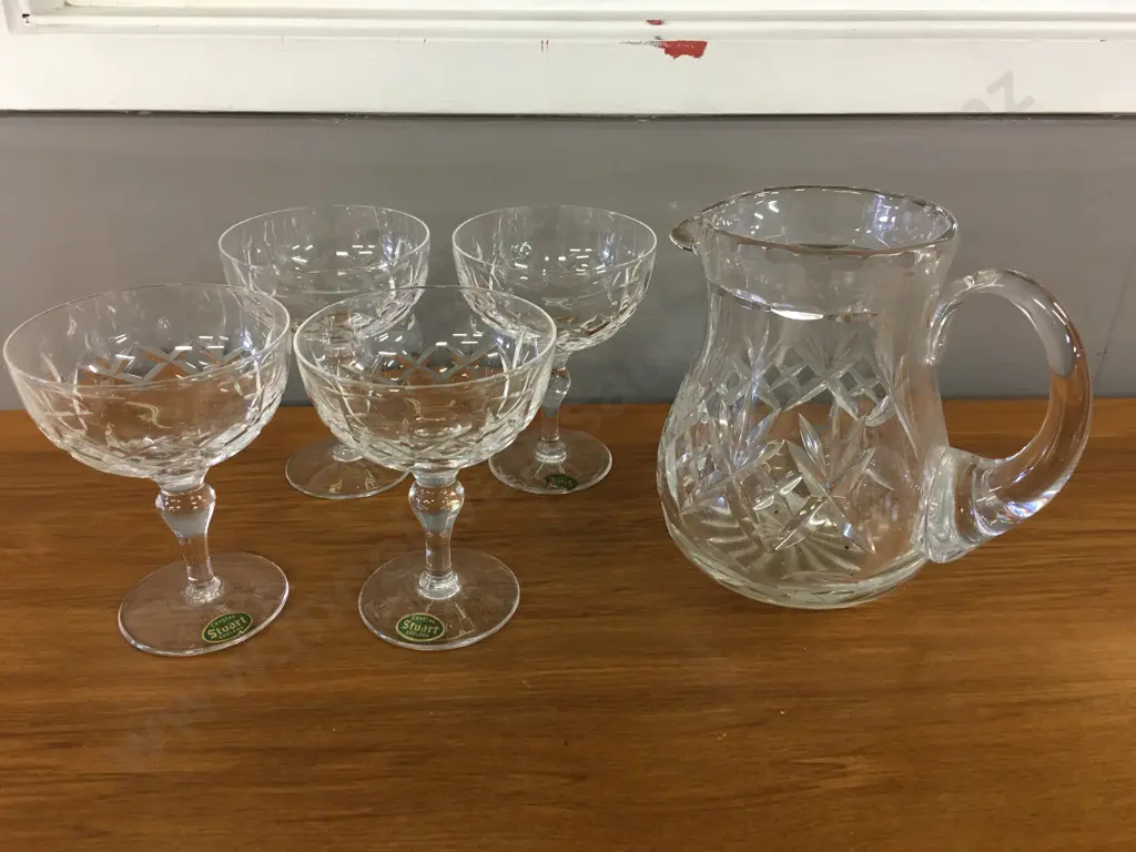 Stuart Crystal Stemmed Glasses x4 & Crystal Drinks Jug Image 1++