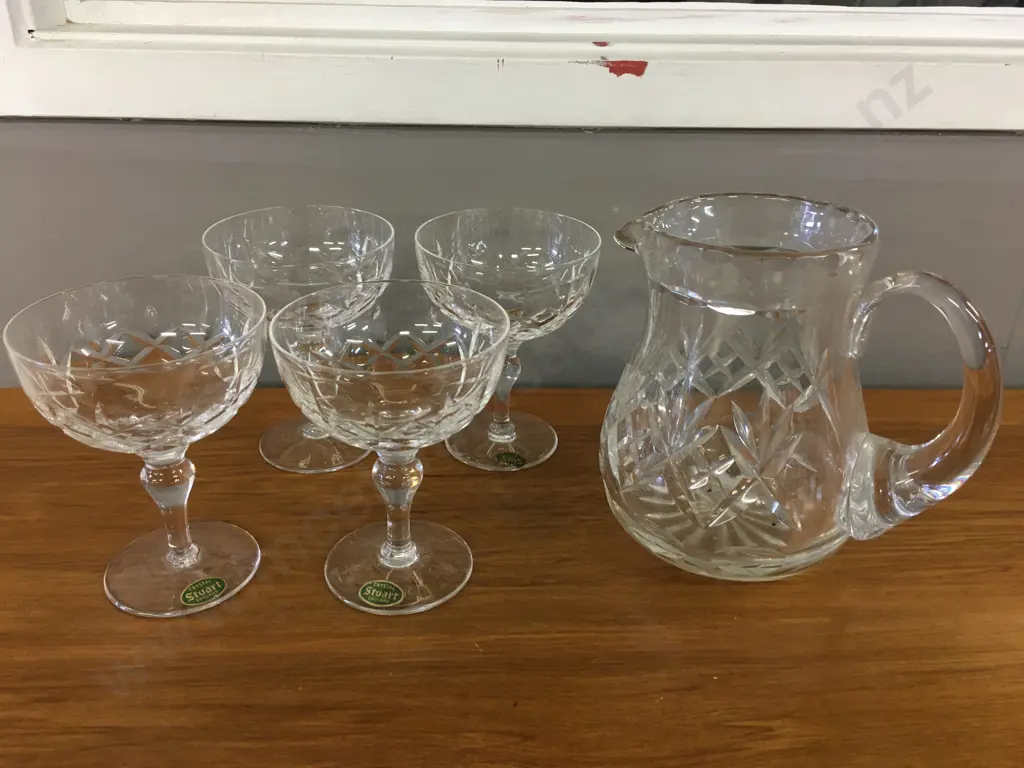 Stuart Crystal Stemmed Glasses x4 & Crystal Drinks Jug Image 1++