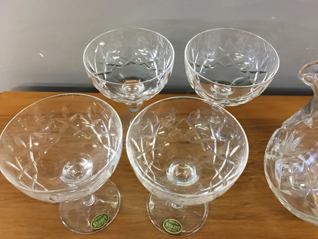Stuart Crystal Stemmed Glasses x4 & Crystal Drinks Jug Image 1++