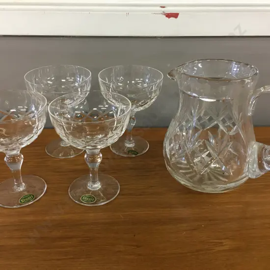 Stuart Crystal Stemmed Glasses x4 & Crystal Drinks Jug
