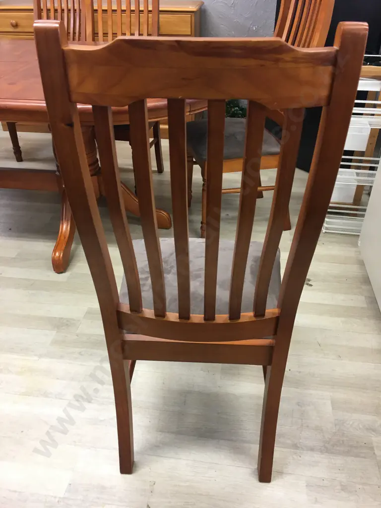 Pine Oval Extension Table H77 W179 D110cm With 8 Wooden Slat Back Microsuede Dining Chairs Image 1++