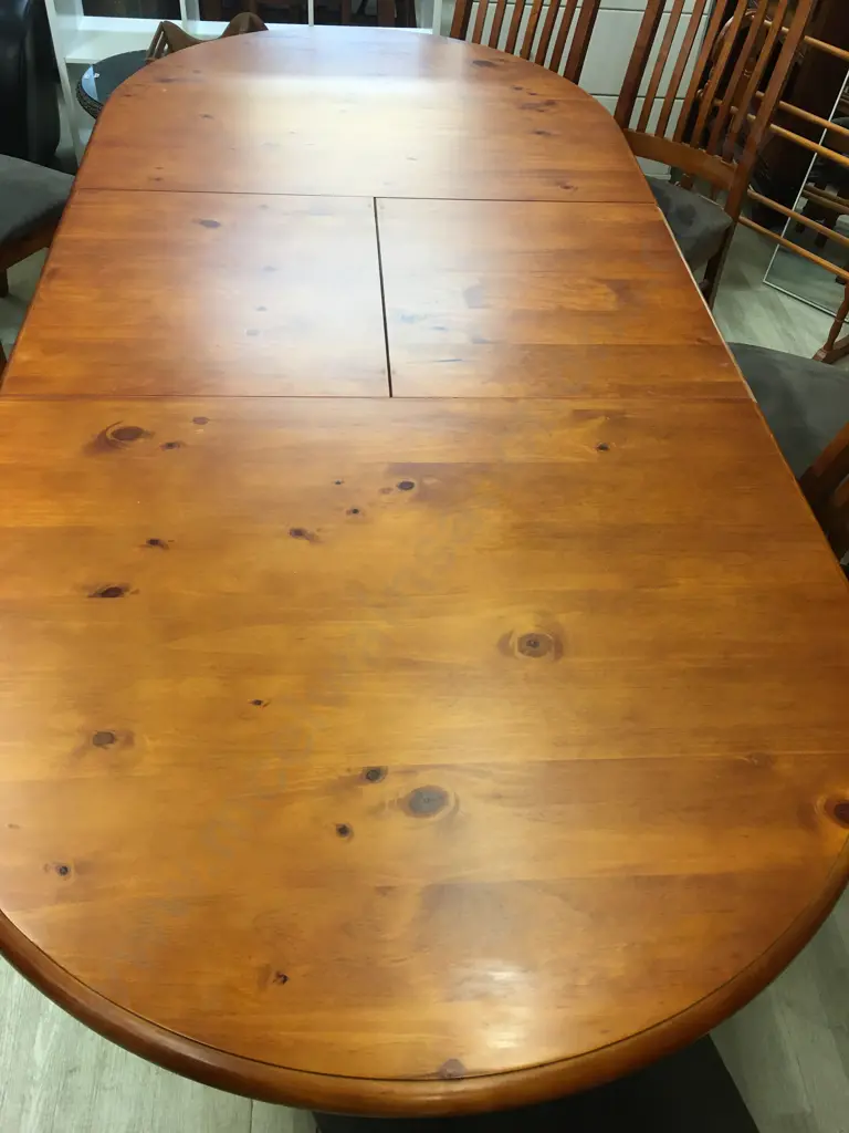 Pine Oval Extension Table H77 W179 D110cm With 8 Wooden Slat Back Microsuede Dining Chairs Image 1++