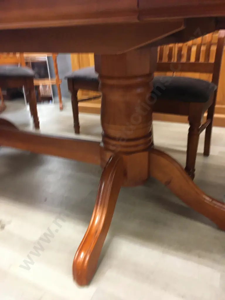 Pine Oval Extension Table H77 W179 D110cm With 8 Wooden Slat Back Microsuede Dining Chairs Image 1++