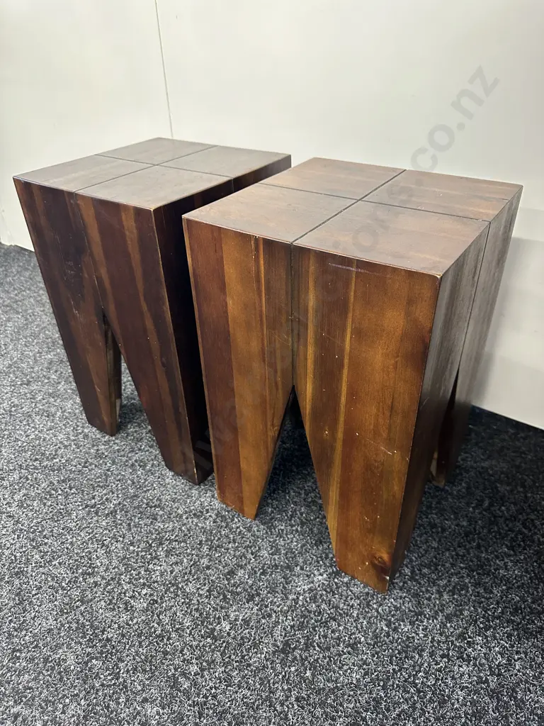 Pair of Teak Tree Stools. 46 x 28cm Image 1++