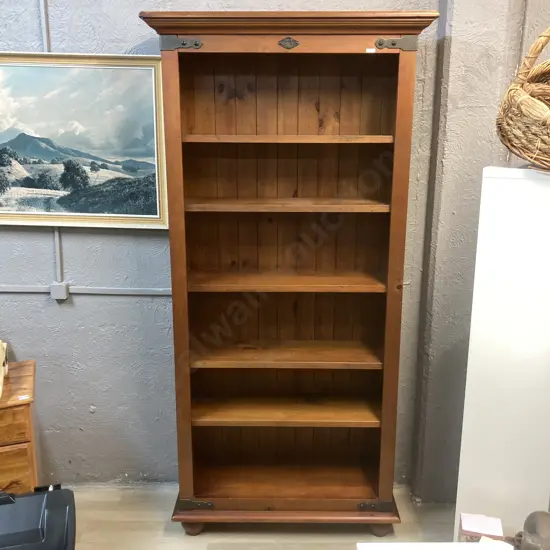 Coastwood Furniture Nordic Collection Pine Bookcase, Forged Iron Badge & Brackets. 210 x 92cm