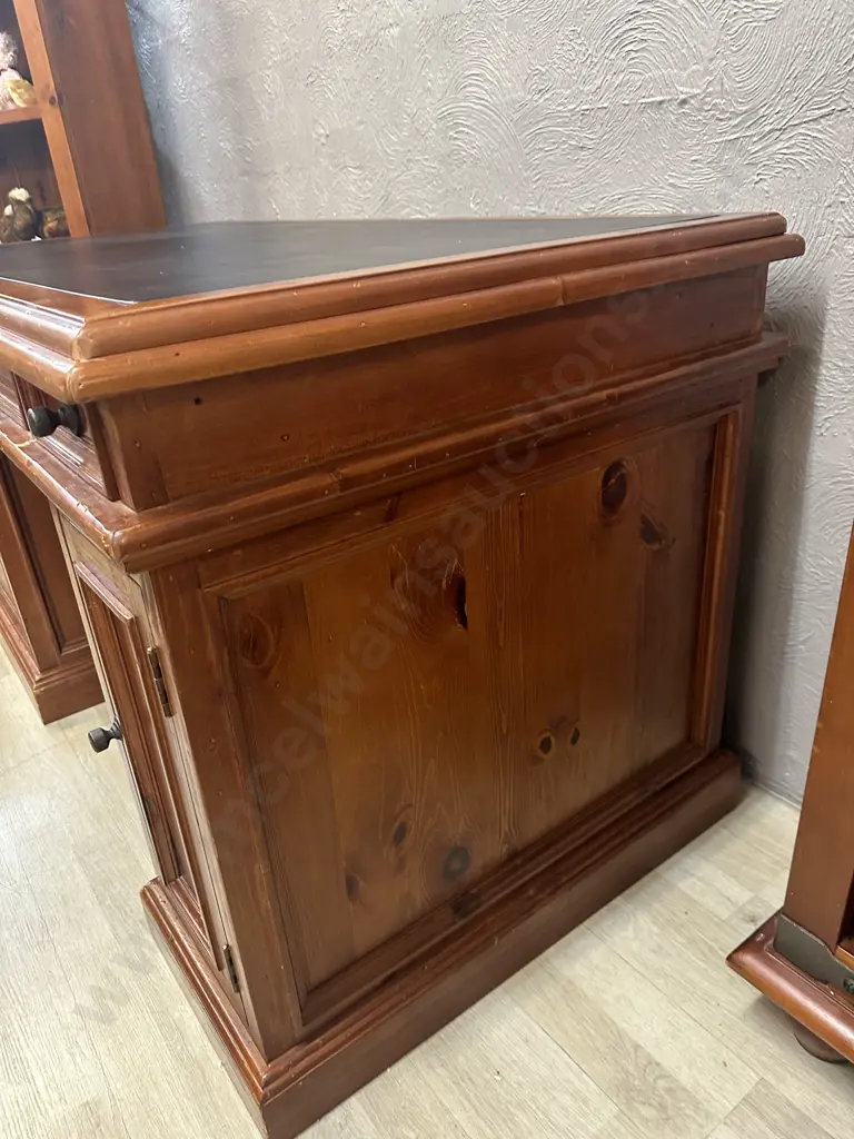 5 Drawer Bankers Desk Rustic Solid Recycled Timber, Leather Writing Surface, Black Wrought Handles. H85 W155 D80cm Image 1++