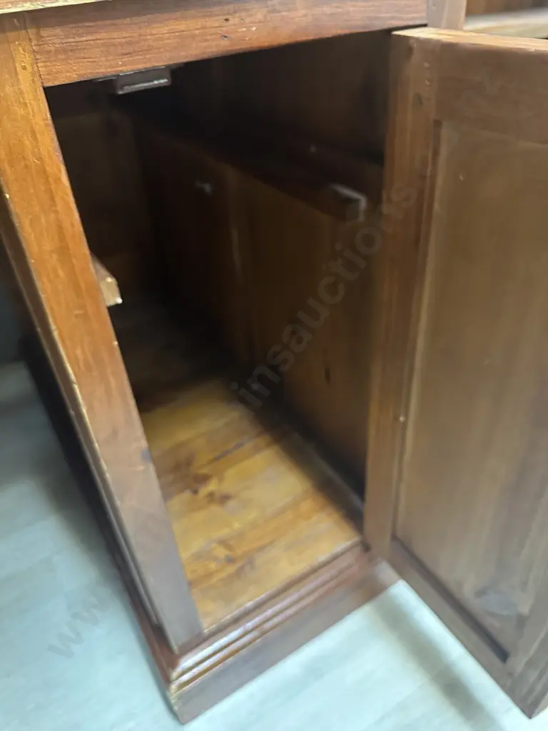5 Drawer Bankers Desk Rustic Solid Recycled Timber, Leather Writing Surface, Black Wrought Handles. H85 W155 D80cm Image 1++