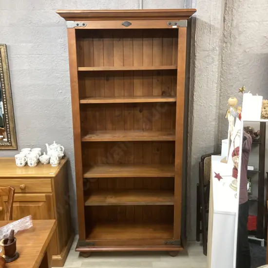 Coastwood Furniture Nordic Collection Pine Bookcase, Forged Iron Badge & Brackets. 210 x 92cm
