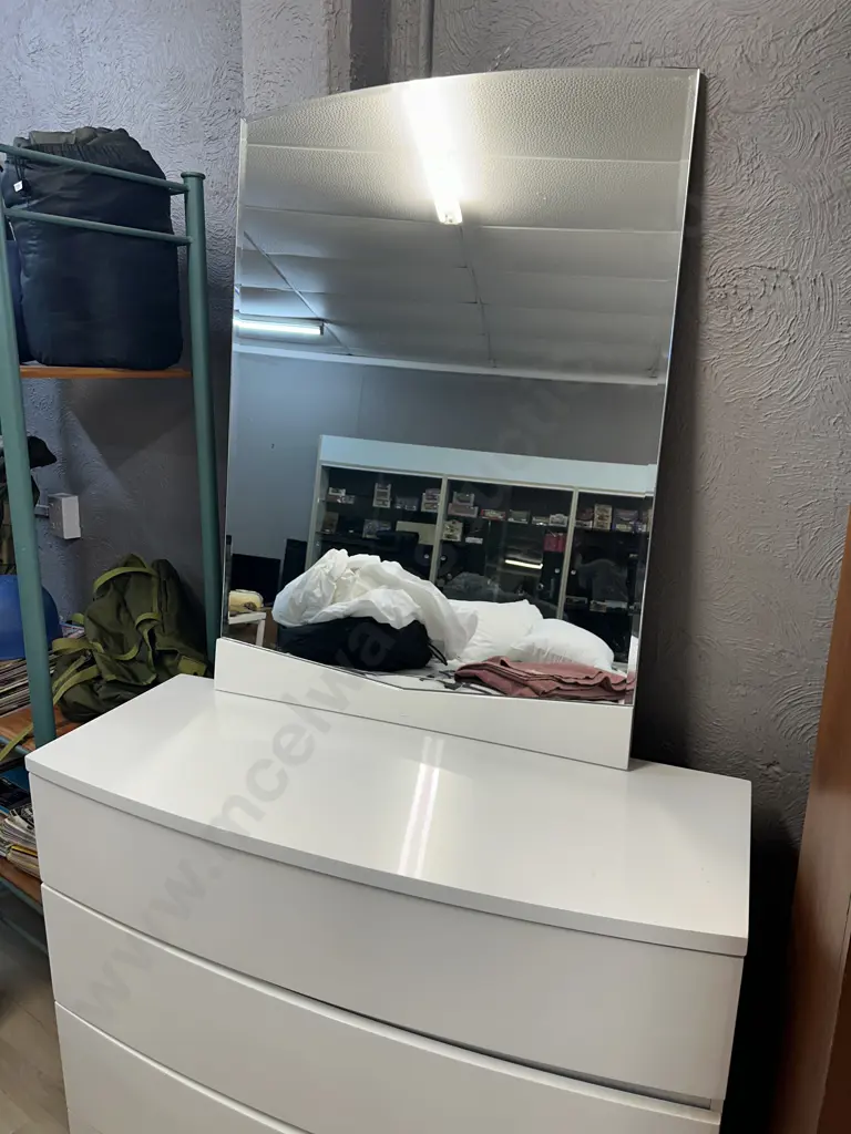 White Lacquered 3 Drawer Chest Of Drawers H80 W112 D44cm With 110 x 80cm Wall Mirror Image 1++