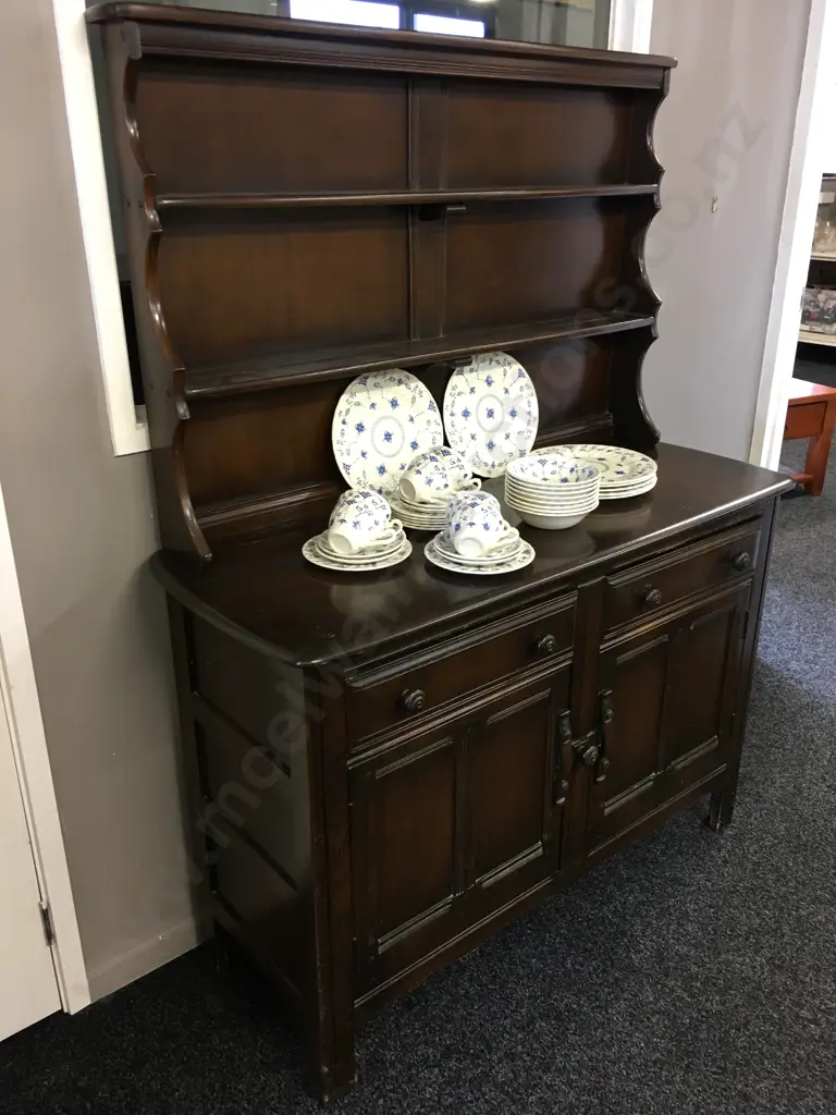 Vintage Ercol Windsor Elm Welsh Dresser, Lined Cutlery Drawer Insert, 2 Piece. H161 W123 D47cm Image 1++