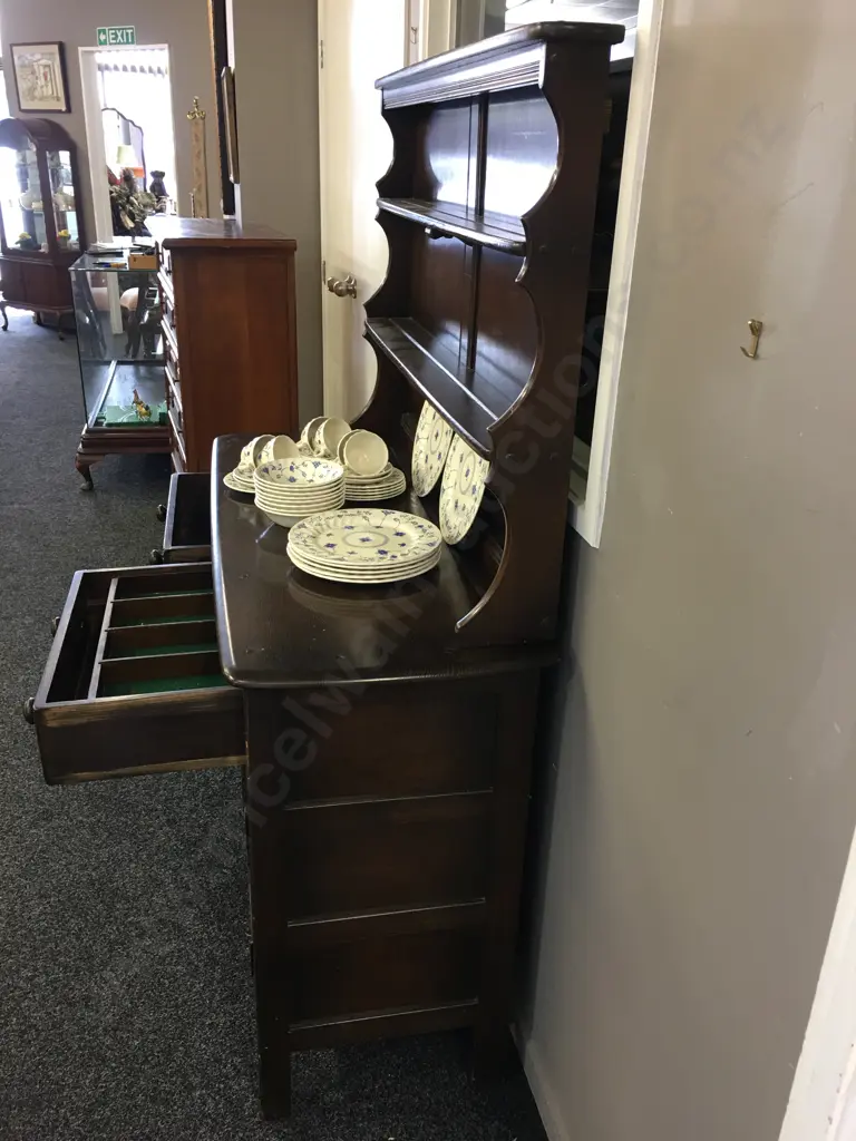 Vintage Ercol Windsor Elm Welsh Dresser, Lined Cutlery Drawer Insert, 2 Piece. H161 W123 D47cm Image 1++