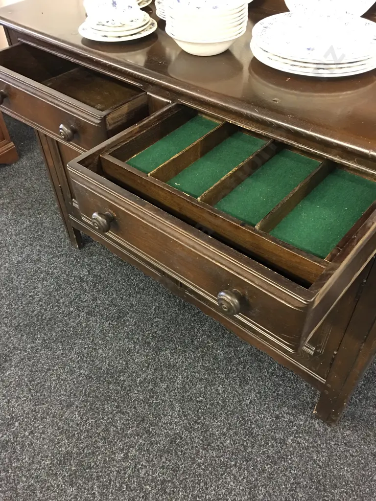 Vintage Ercol Windsor Elm Welsh Dresser, Lined Cutlery Drawer Insert, 2 Piece. H161 W123 D47cm Image 1++