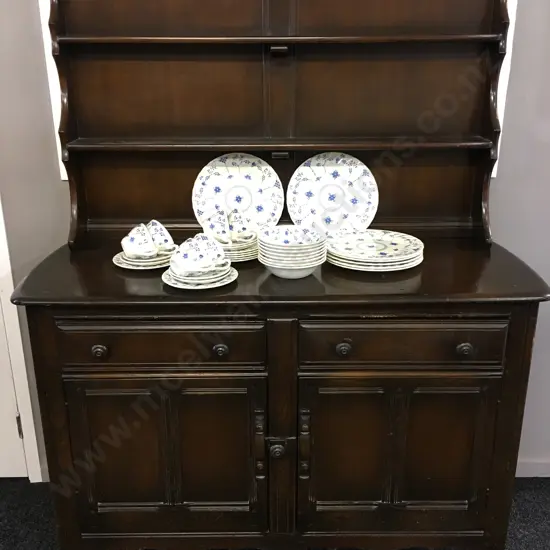 Vintage Ercol Windsor Elm Welsh Dresser, Lined Cutlery Drawer Insert, 2 Piece. H161 W123 D47cm