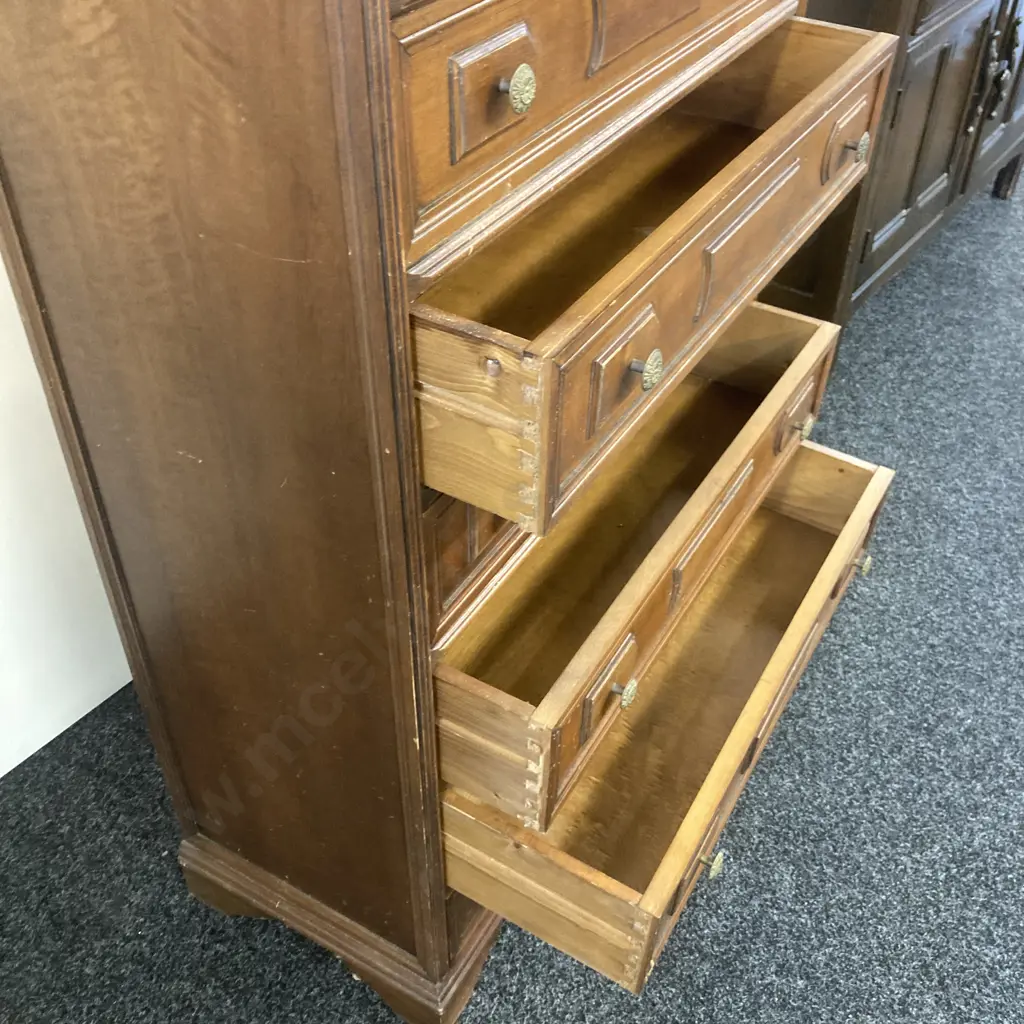 Vintage Oak Wellington Chest, Bronze Handles. H124 W78 D38cm Image 1++