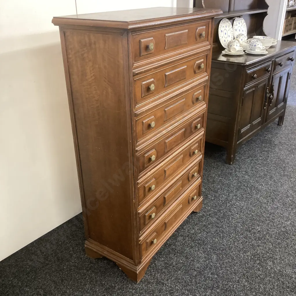 Vintage Oak Wellington Chest, Bronze Handles. H124 W78 D38cm Image 1++