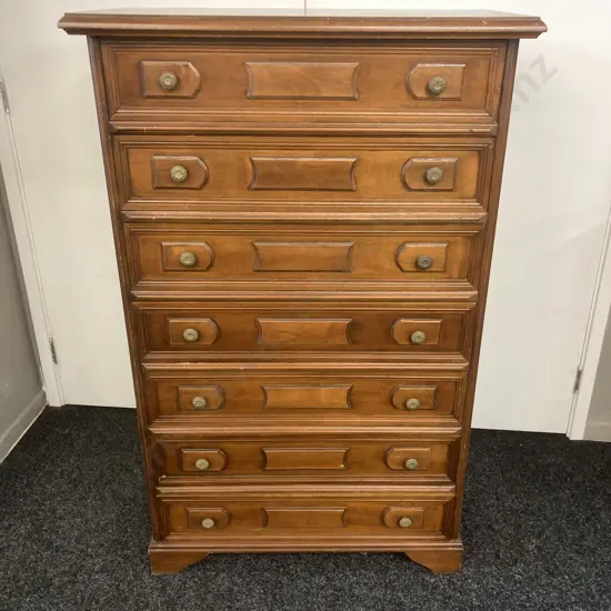 Vintage Oak Wellington Chest, Bronze Handles. H124 W78 D38cm
