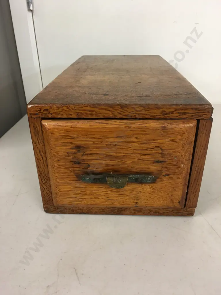 Antique Oak Wooden Desktop Stationery Index Filing Card Cabinet H14,W18,D38cm. Image 1++