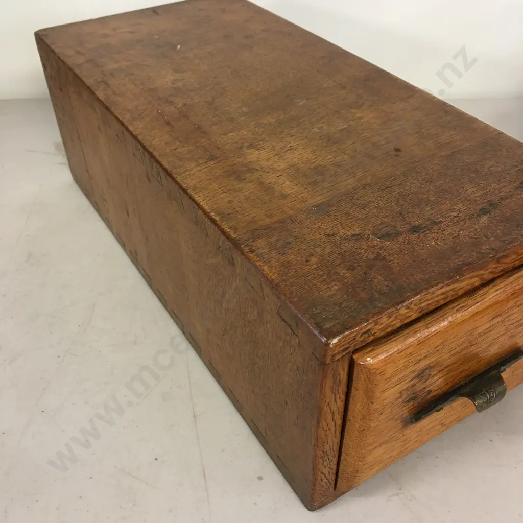 Antique Oak Wooden Desktop Stationery Index Filing Card Cabinet H14,W18,D38cm. Image 1++