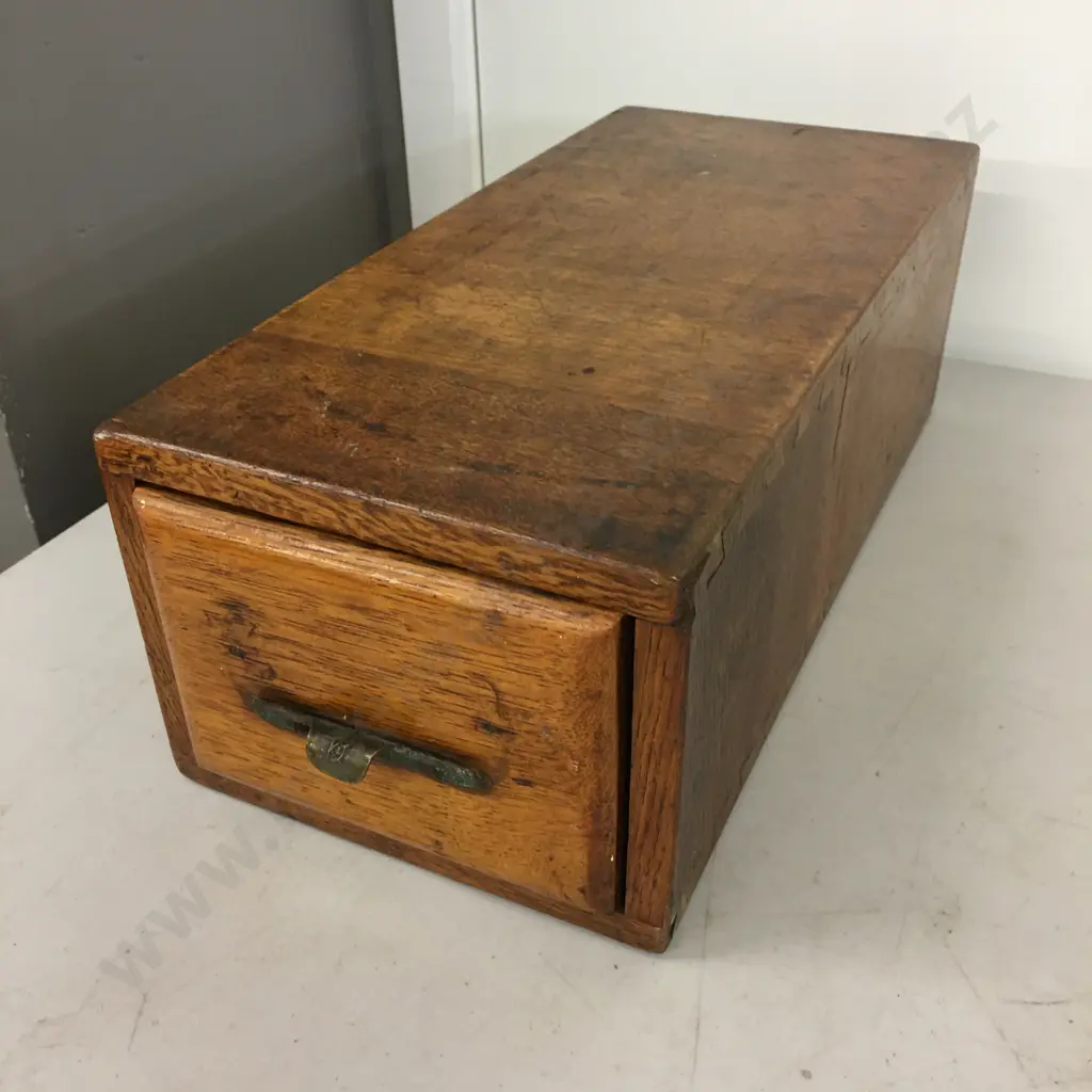 Antique Oak Wooden Desktop Stationery Index Filing Card Cabinet H14,W18,D38cm. Image 1++