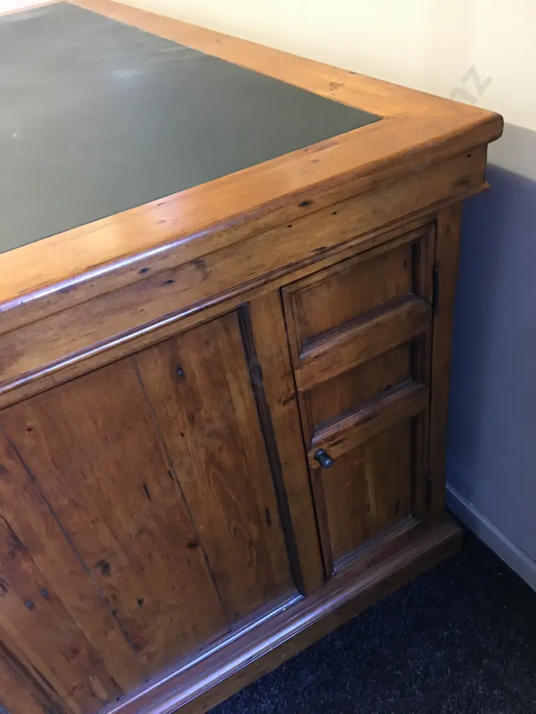 Irish Coast Office 6 Drawer Desk Rustic Solid Recycled Timber, Leather Writing Surface, Cupped Handles. H82 W174 D79cm Image 1++