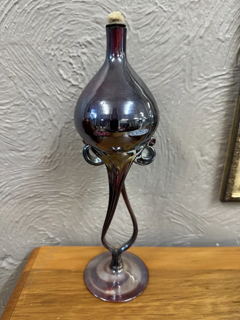 Vintage Jozefina Krosno Iridescent Art Glass Oil Lamp. H30cm Image 1++