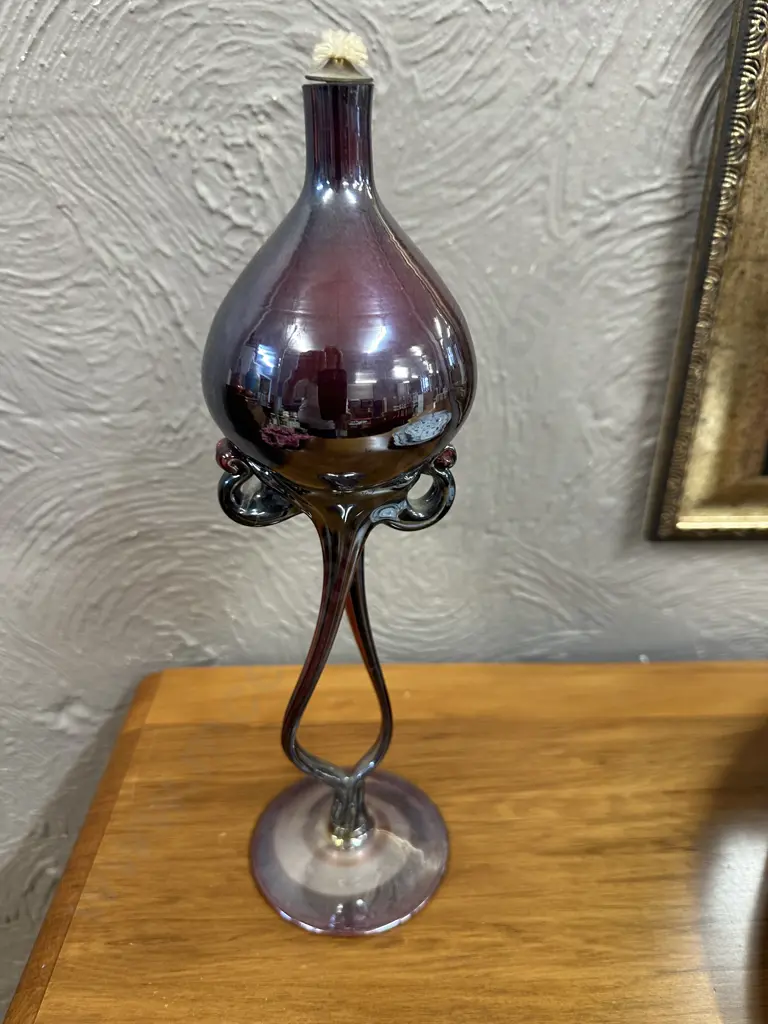Vintage Jozefina Krosno Iridescent Art Glass Oil Lamp. H30cm Image 1++