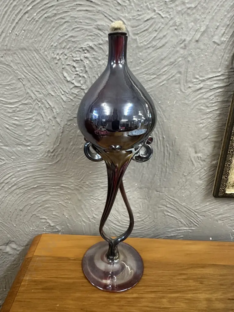 Vintage Jozefina Krosno Iridescent Art Glass Oil Lamp. H30cm Image 1++