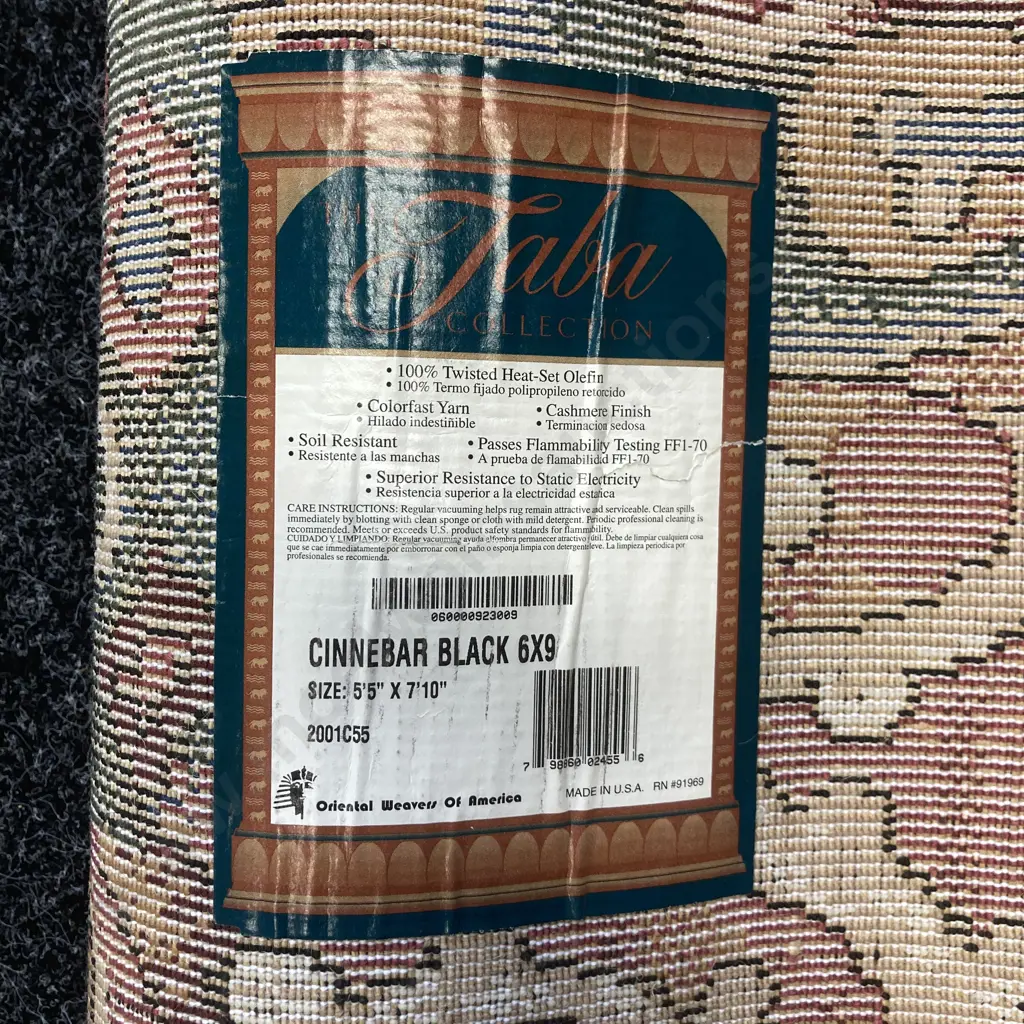 Oriental Weavers Of America Area Rug - Cinnebar Black Made In The USA. 230 x 156cm (Small Rip To Side) Image 1++