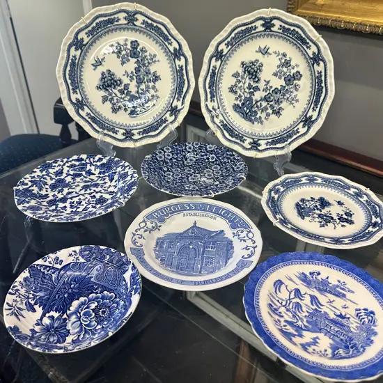 Selection Of Blue & White Flow Items Including Burleigh Calico Dish, Masons Etc
