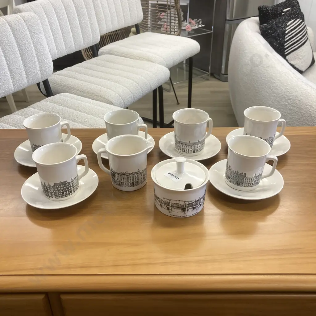 Villeroy and Boch Canals of Amsterdam Set of 6 Cups & Saucers, Creamer & Sugar Bowl Image 1++
