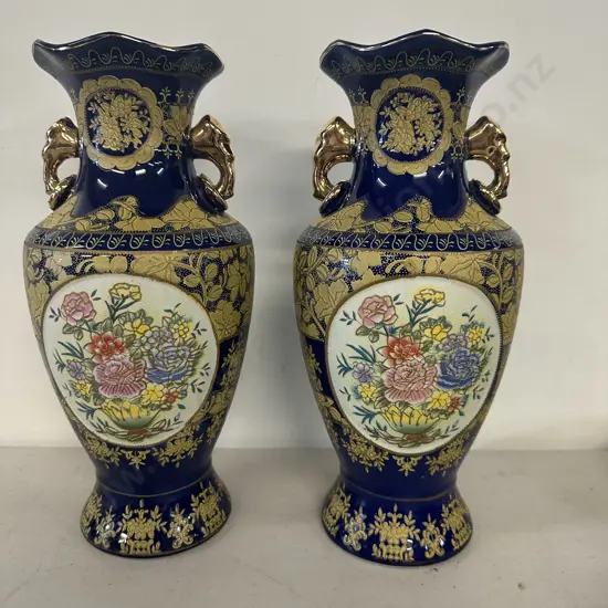 Pair Of Cloisonne Style Vases H31cm.