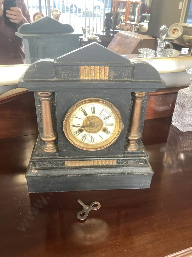 H.A.C. Wurttemberg (Hamburg American Clock Co) Antique Mantle Clock In Oak Case,1892-1930 Image 1++