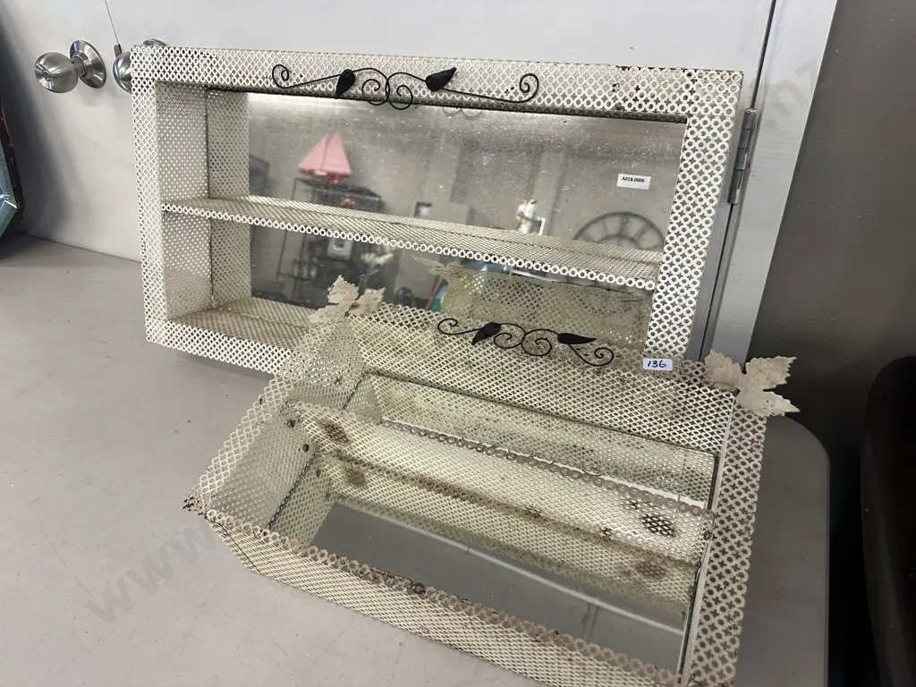 Pair of Vintage Mesh Mirror Backed Shadow Boxes. H37 W67 D9.5cm & H29 W46.5 D9.5cm Image 1++