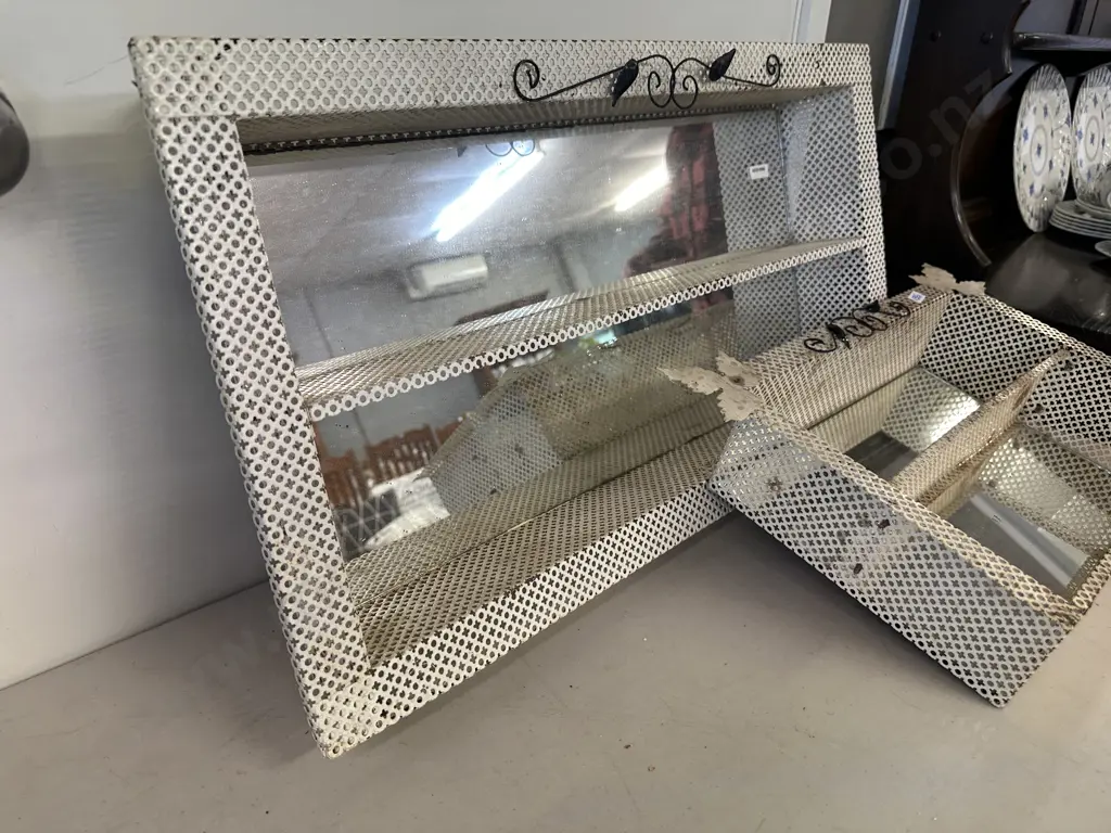 Pair of Vintage Mesh Mirror Backed Shadow Boxes. H37 W67 D9.5cm & H29 W46.5 D9.5cm Image 1++