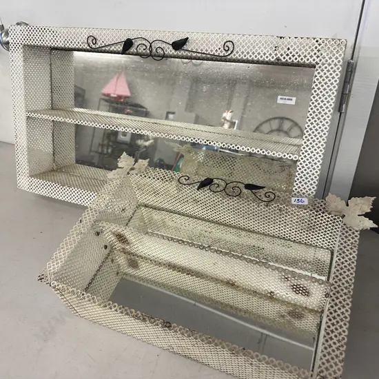 Pair of Vintage Mesh Mirror Backed Shadow Boxes. H37 W67 D9.5cm & H29 W46.5 D9.5cm