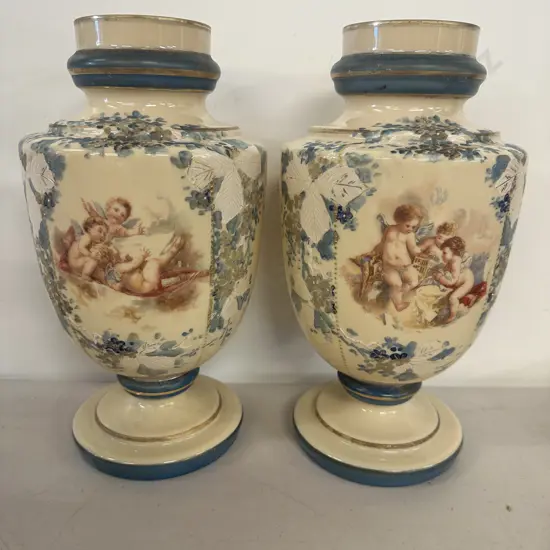 Pair Of Stunning Neoclassical Portrait Vases H33cm.