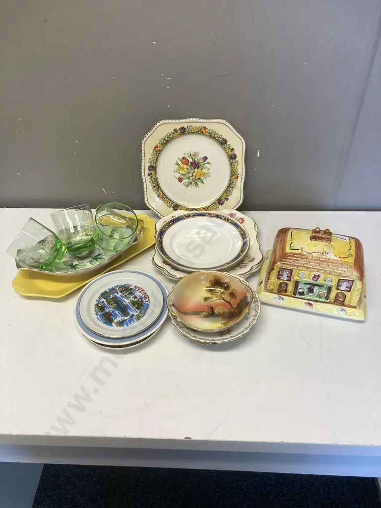 Assorted China & Glass Items Including Price Bros Cottage Butter Dish Image 1++
