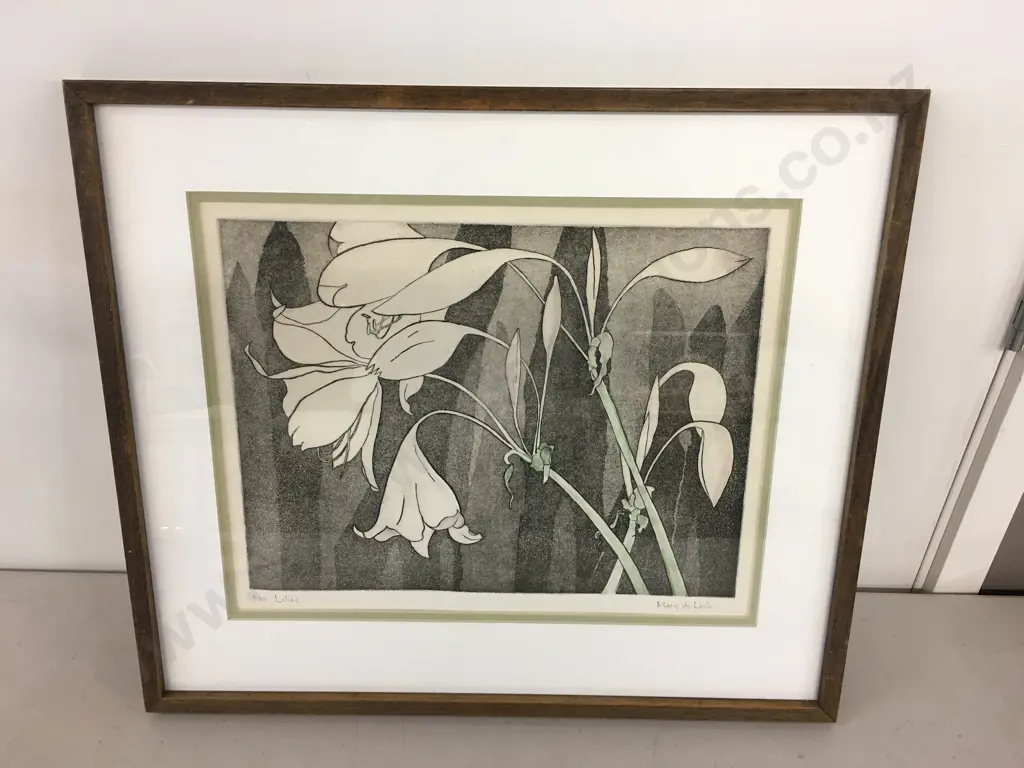 Framed Artwork 'Lillies' 6/30 By Mary deLisle H42,W48cm. Image 1++