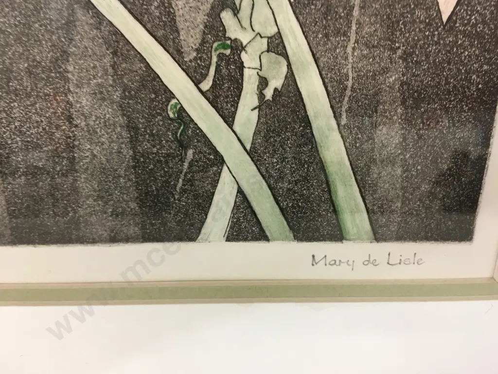 Framed Artwork 'Lillies' 6/30 By Mary deLisle H42,W48cm. Image 1++