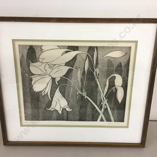 Framed Artwork 'Lillies' 6/30 By Mary deLisle H42,W48cm.
