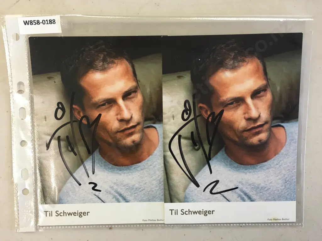 Pair of Autographed Til Schweiger Promo Cards Image 1++