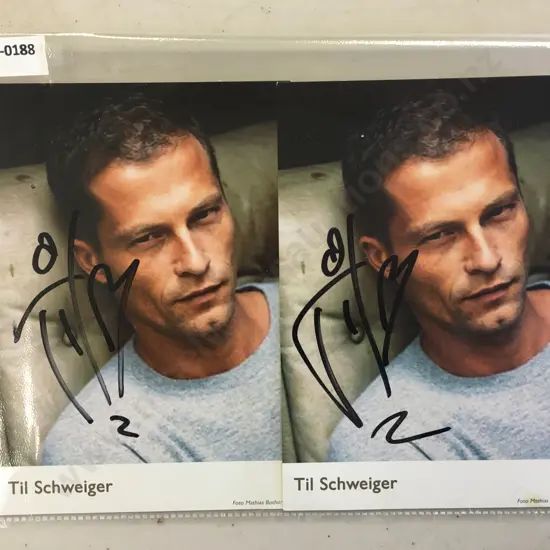 Pair of Autographed Til Schweiger Promo Cards